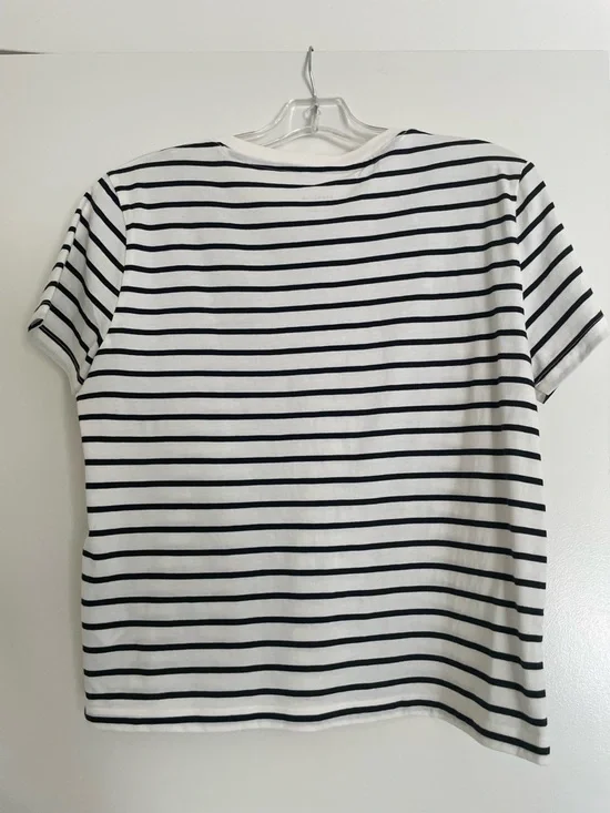 Everlane THE BOX-CUT TEE IN ESSENTIAL COTTON Bone & Black Stripe - Picture 10 of 14